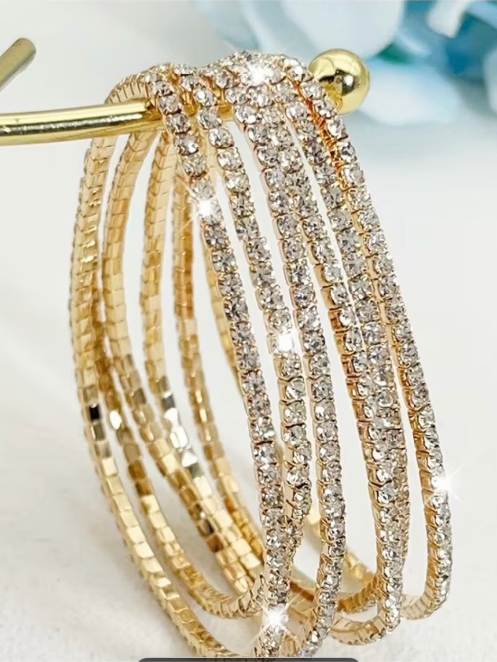 Gold Crystal Multi-Row Bracelet - Sparkling Gold Tone